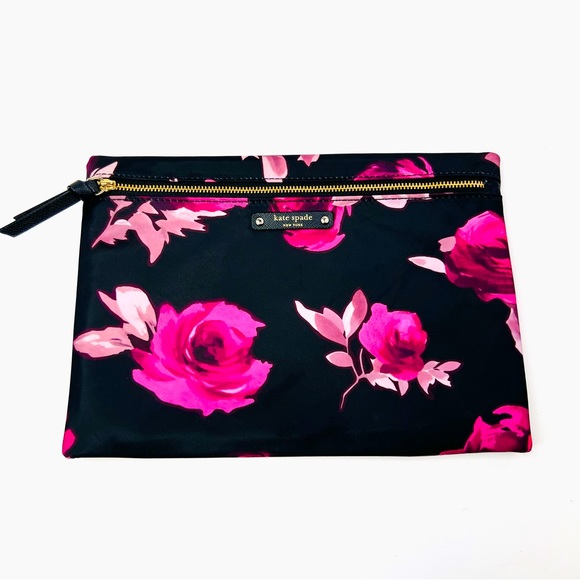kate spade Handbags - Kate Spade Black Pink Large Drewe Wilson Road Rose Symphony Cosmetic Multi Bag